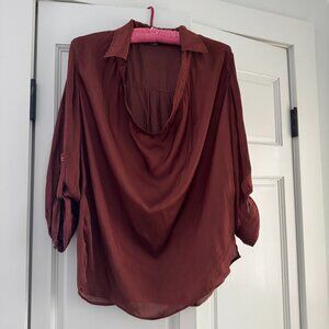 Vince Rust Drape-Neck Blouse